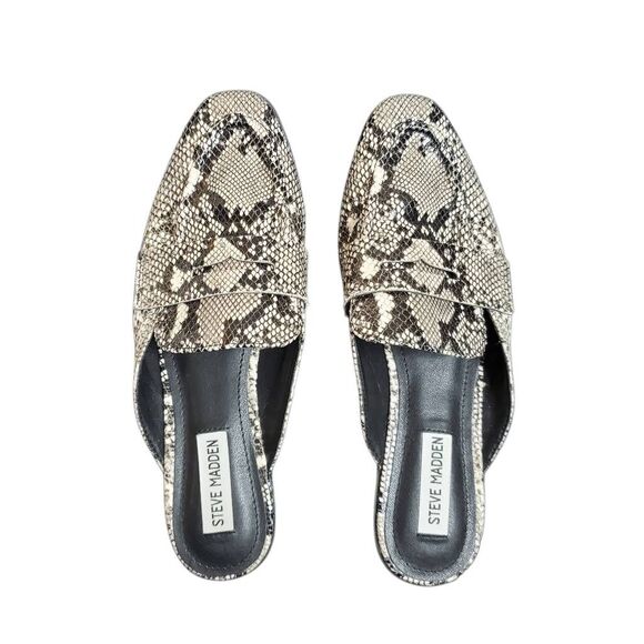Steve Madden Snakeskin PU Leather Slip-on Kendle Mule Flat Taupe Tan Size 7.5 - Picture 9 of 12